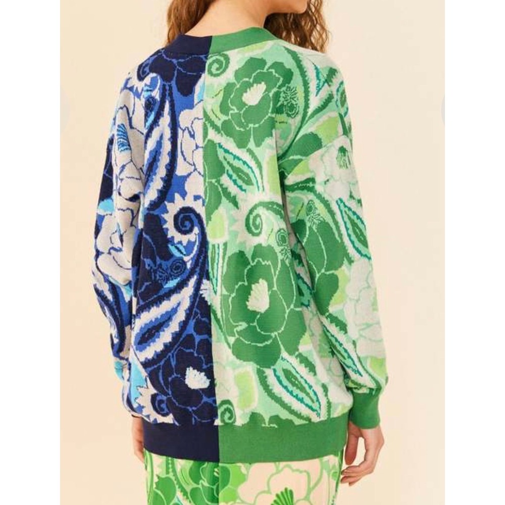Farm Rio Tropical Groove Cardigan M 100% Cotton Botanical Floral Maximalist NWT - Picture 3 of 14